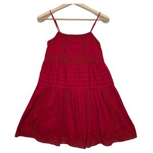 Rebellion Again Crochet Lace Floral Embroidered Tiered Red Mini Dress Medium